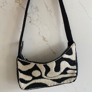 Viral Rare Asymmetric Black and White Beaded Shoulder Bag TikTok Handcrafted